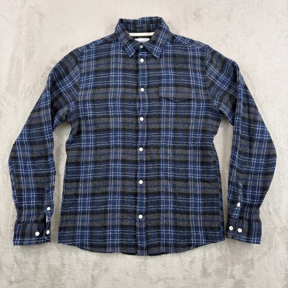 Norse‎ Projects Anton Loose Weave Gauze Shirt in Blue Grey Plaid Wool Men Medium